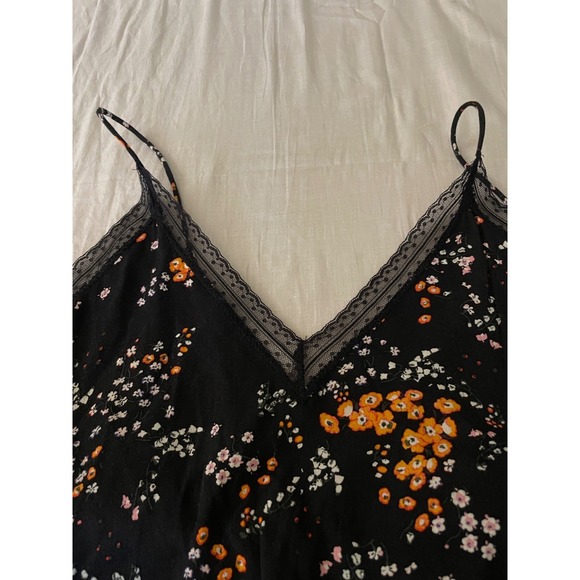 Zadig & Voltaire Floral Maxi Dress Lace Trim Racerback Hi Low SM Boho Dark Fem - Picture 5 of 16